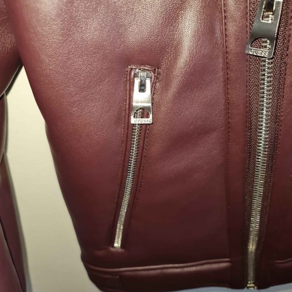 New,Guess Men Red Faux-Leather Faux-Shearling Asymetrical Motorcycle Jacket Sz-S - Picture 9 of 14